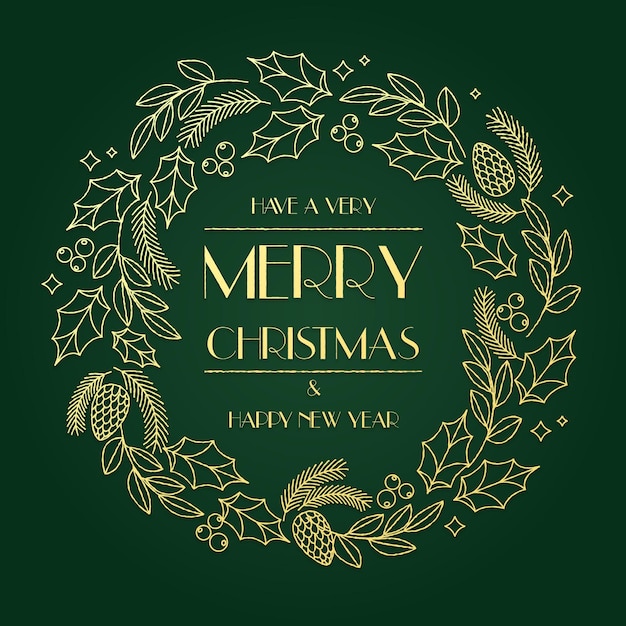 Free vector golden christmas wreath