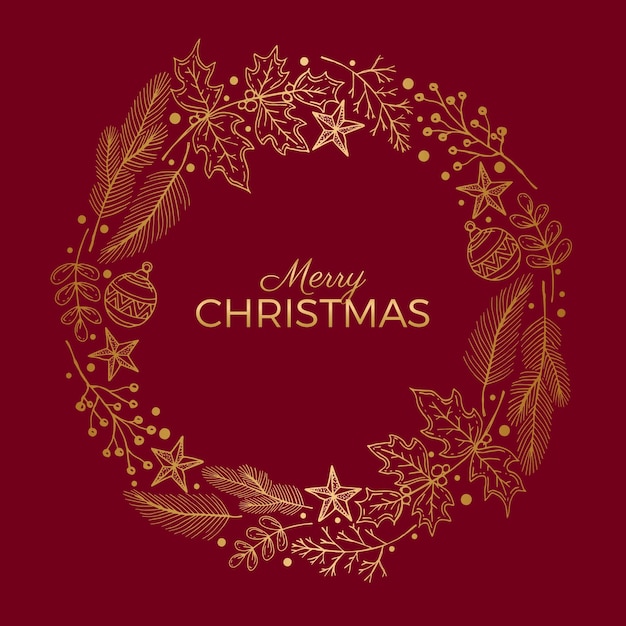 Free vector golden christmas wreath