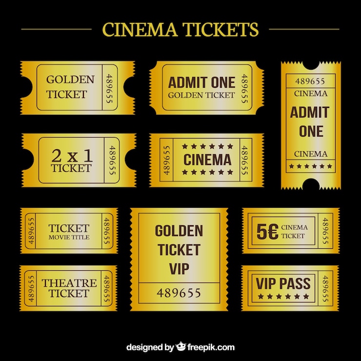 Free Vector golden cinema tickets
