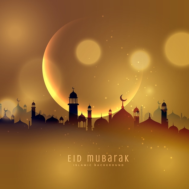 Golden city background of eid mubarak