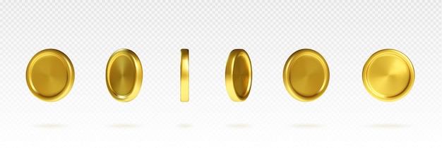 golden coin 3d in different angles of rotation