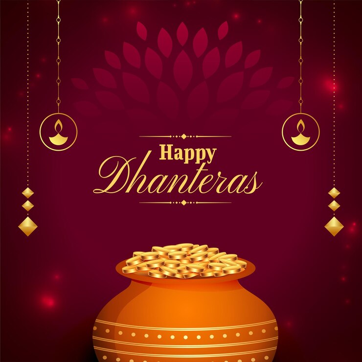 मुफ़्त वेक्टर golden coin in kalash event background for happy dhanteras celebration