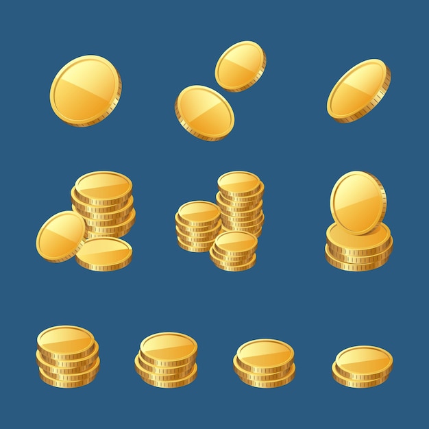 Golden coins gold or cash money d icons set