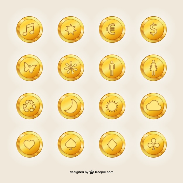 Golden coins with symbols