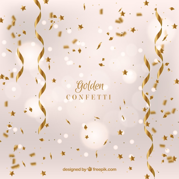 Golden confetti background in realistic style