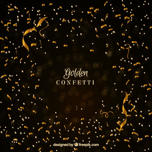 Golden confetti background in realistic style