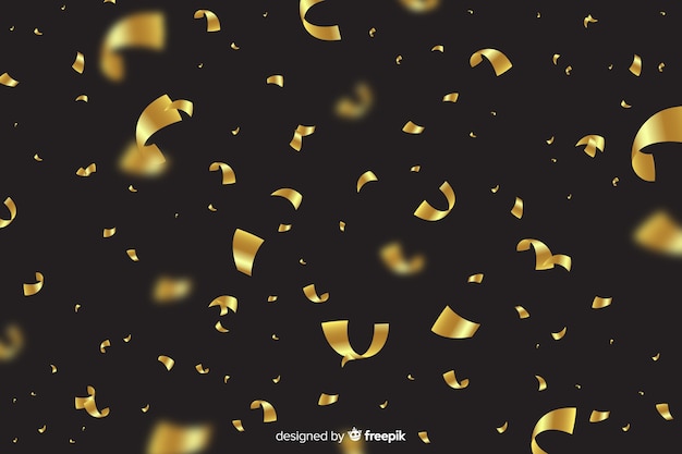 Golden confetti falling realistic background