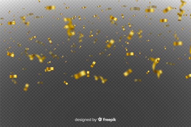 Golden confetti on transparent background