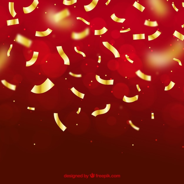 Golden confetti with red background