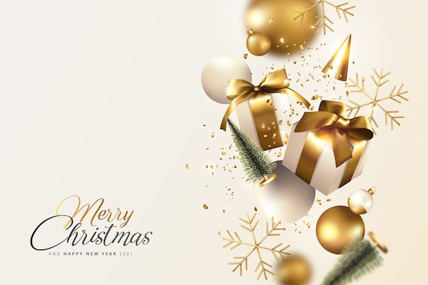 Golden and cream realistic christmas background