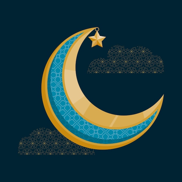 Free vector golden crescent moon with star