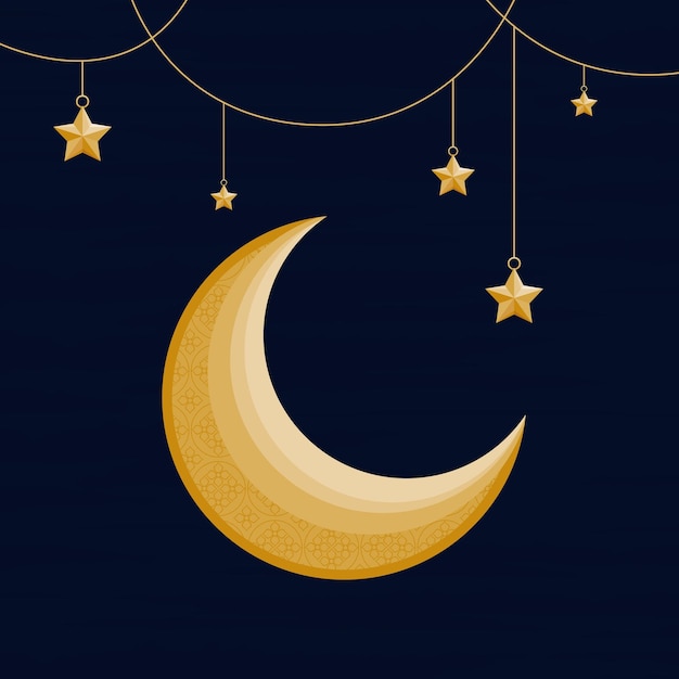 Free vector golden crescent moon with stars