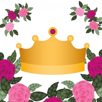 Golden crown with roses isolated icon