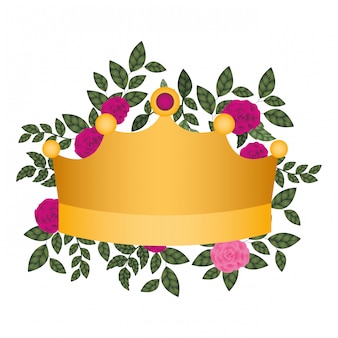 Golden crown with roses isolated icon