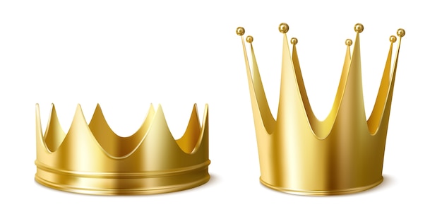 Golden crowns for king or queen, low and high crowning headdress