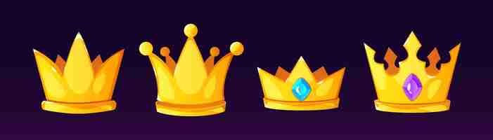 Free vector golden crowns set isolated on black background