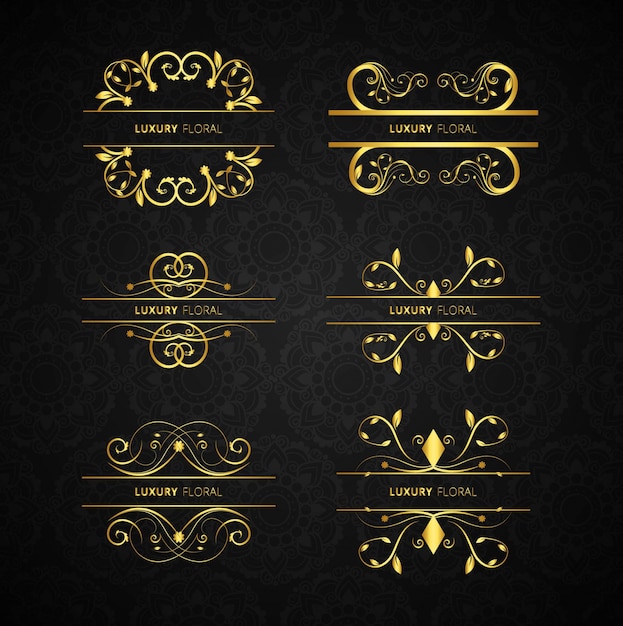 Golden decorative elements set