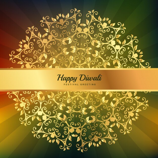 Golden diwali greeting with floral ornaments