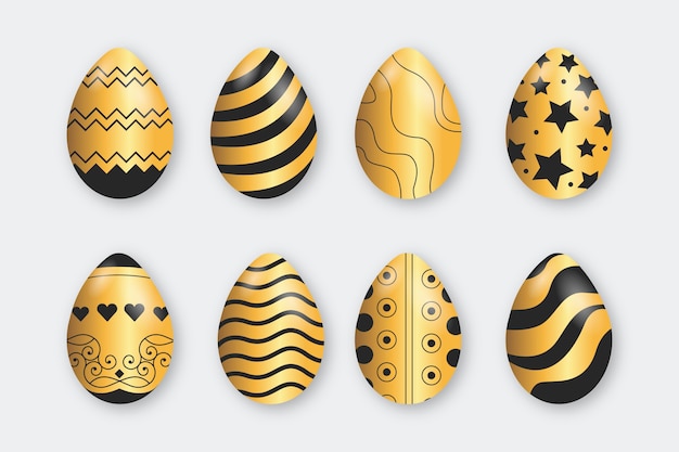 Free vector golden easter day egg collection