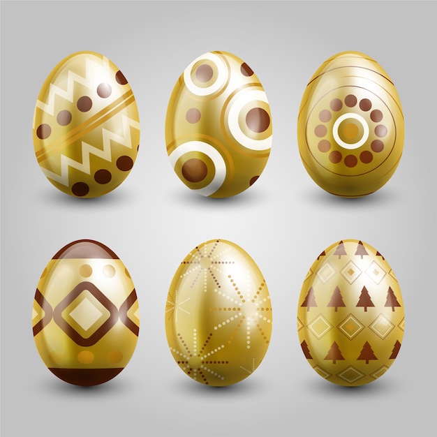 Free vector golden easter day egg collection