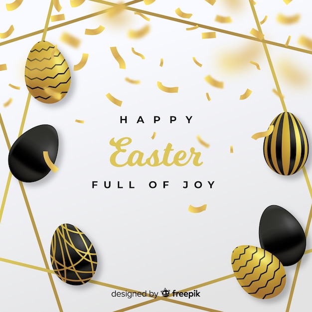 Free vector golden eggs with feathers easter day background