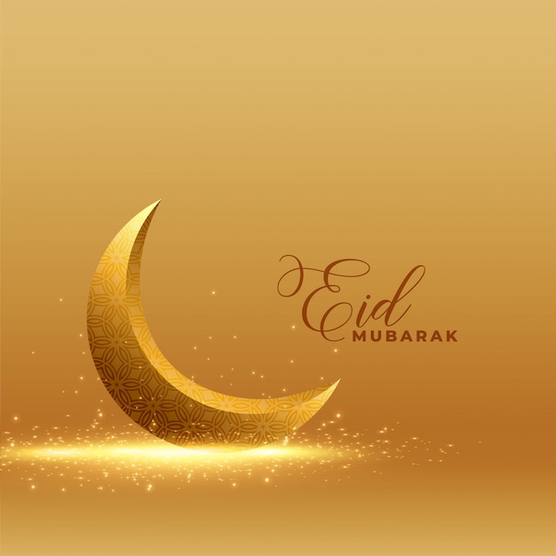 Fondo dorato di eid mubarak con la luna brillante 3d