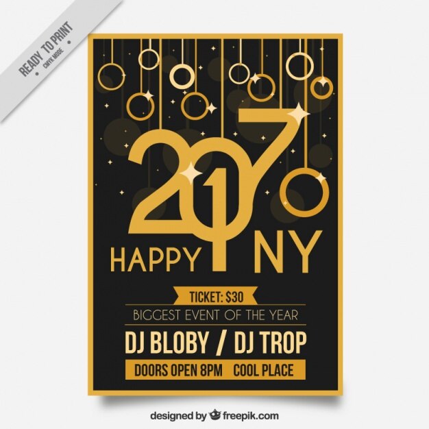 Free vector golden elegant flyer of happy new year