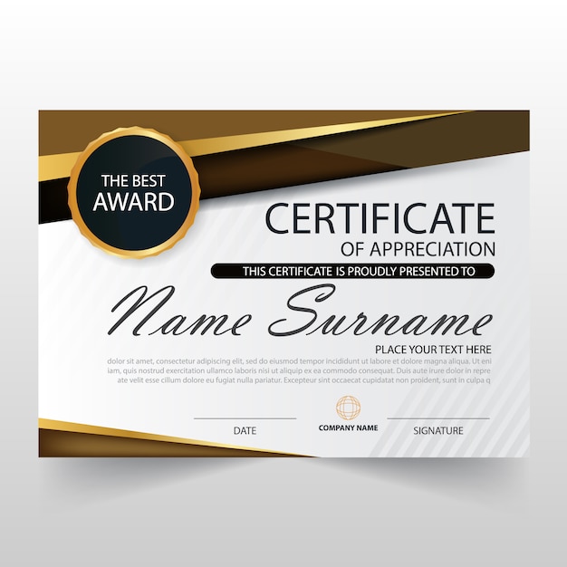 Vettore gratuito certificato orizzontale oro elegant con illustrazione vettoriale