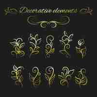 Free vector golden elegant leaves collection