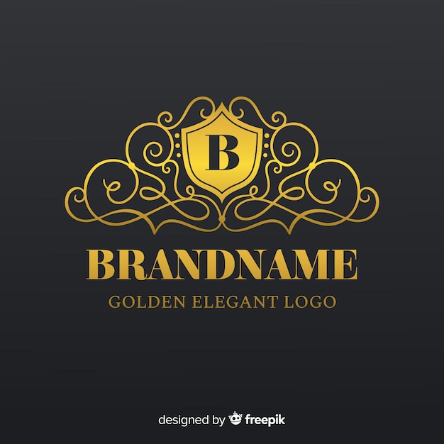 Free vector golden elegant logo template with ornaments