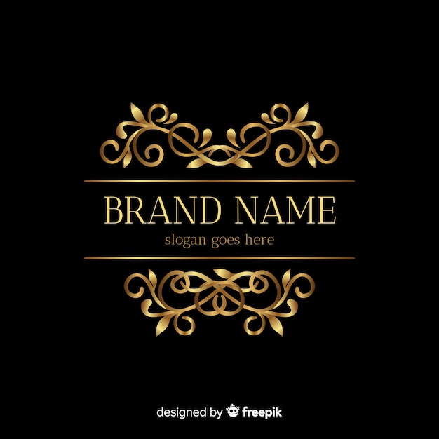 Vettore gratuito modello dorato elegante logo con ornamenti