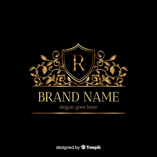 Vettore gratuito modello dorato elegante logo con ornamenti