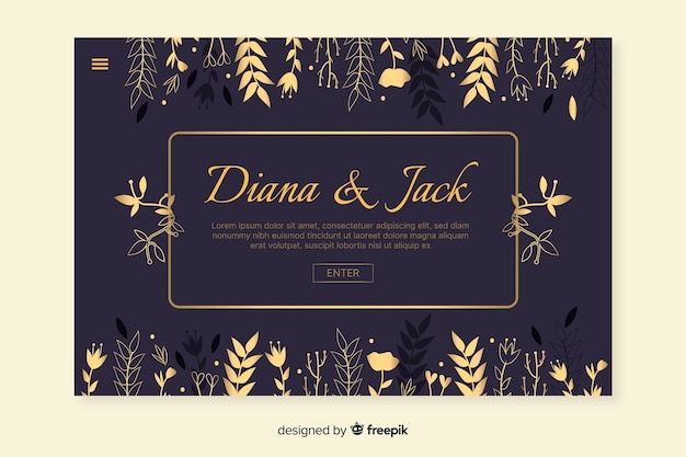 Golden elegant wedding landing page template