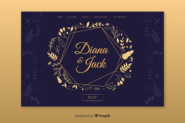 Free vector golden elegant wedding landing page template