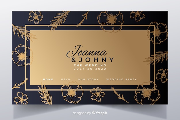 Free vector golden elegant wedding landing page template