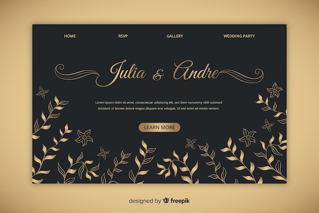 Free vector golden elegant wedding landing page