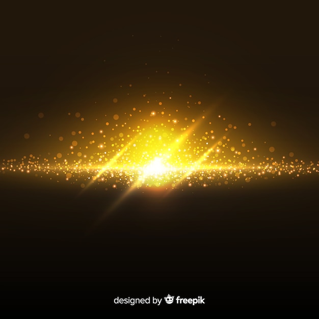 Free vector golden explosion particle effect on black background