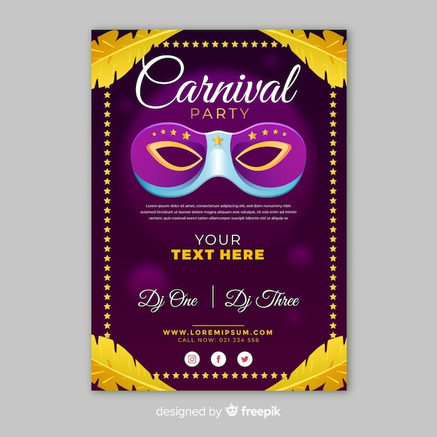 Free vector golden feathers carnival party poster