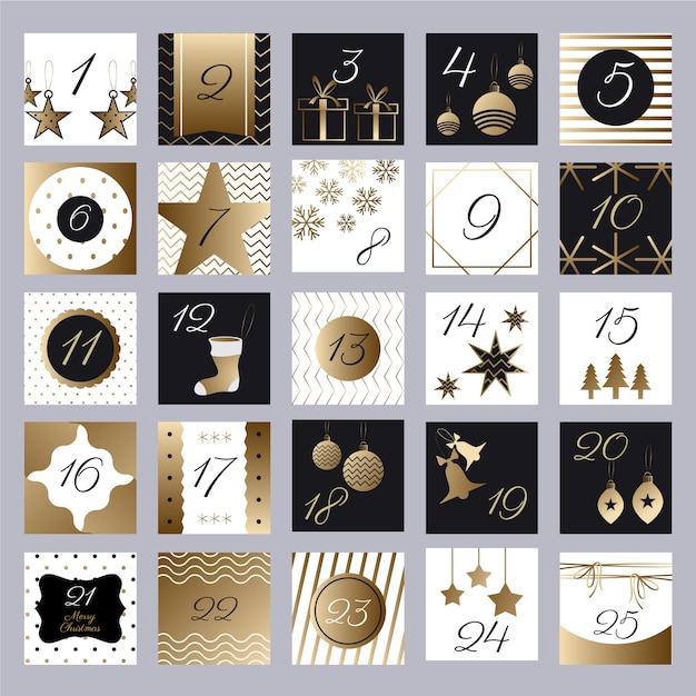 Free vector golden festive advent calendar