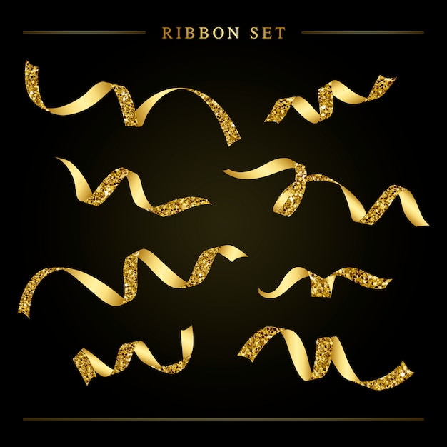 Free vector golden festive ribbon set vector