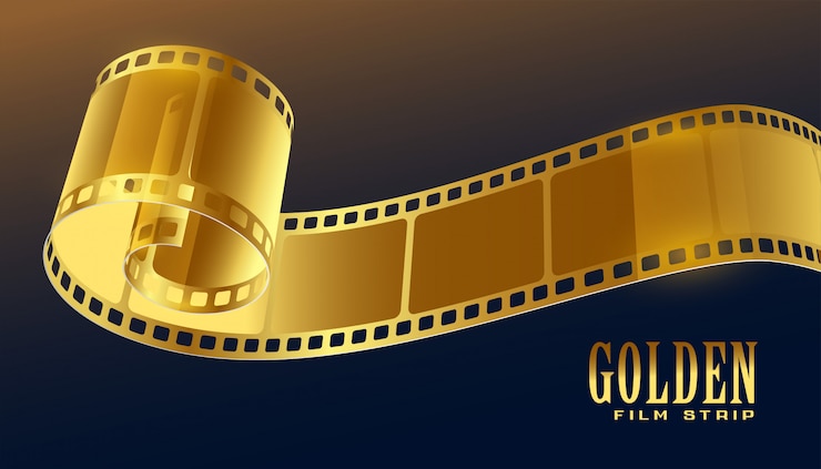 Free Vector golden film reel strip in 3d style