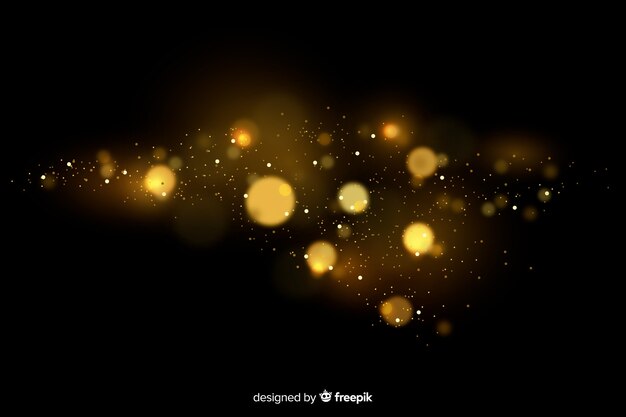 Golden floating particles effect with black background