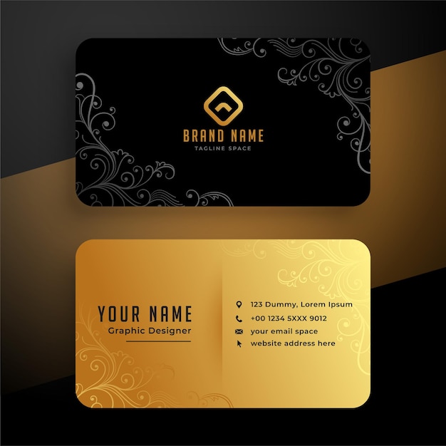 Золотой цветочный дизайн шаблона визитной карточки