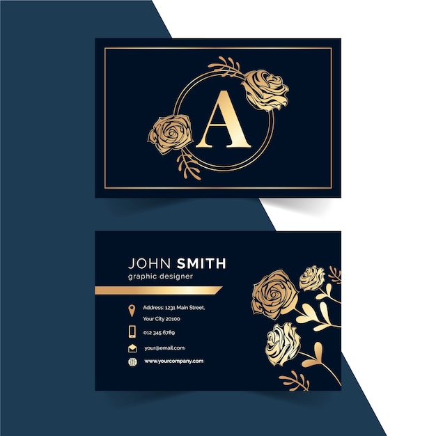 Golden floral business card template