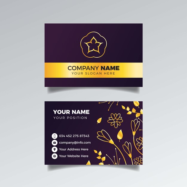 Golden floral business card template