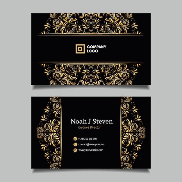 Golden floral business card template