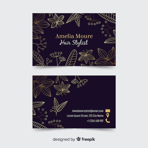 Бесплатное векторное изображение Золотой цветочный шаблон визитной карточки