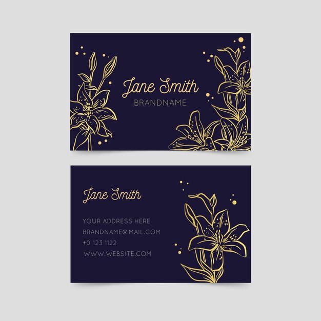 Golden floral business card template