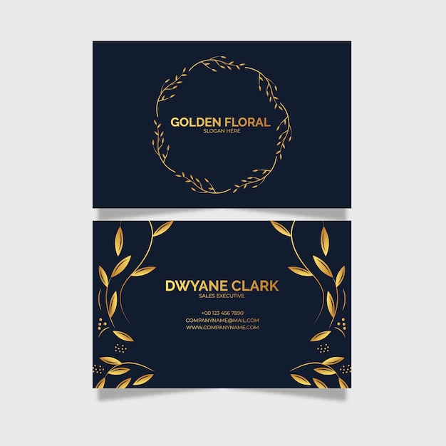 Golden floral business card template