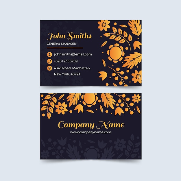 Golden floral business card template